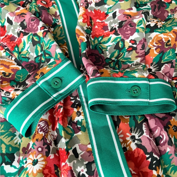 Brooks Brothers Red & Green Floral Print Pleated Long Sleeve Shirt Dress, 12 - Picture 13 of 13